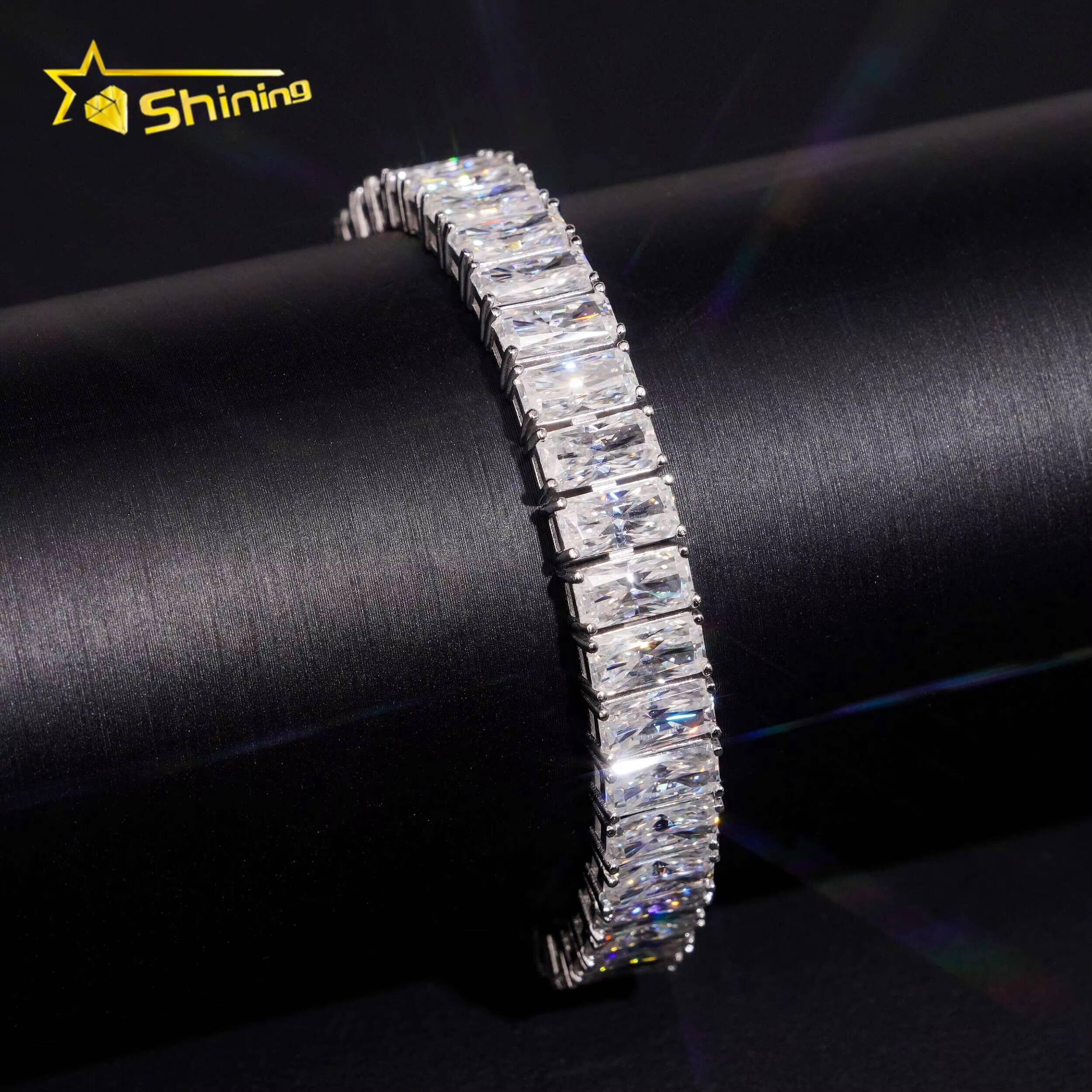 Pass Diamond Tester Fine Jewelry 925 Sterling Silver Iced Out VVS Moissanite Diamond Octango Cut 8mm Tennis Bracelet