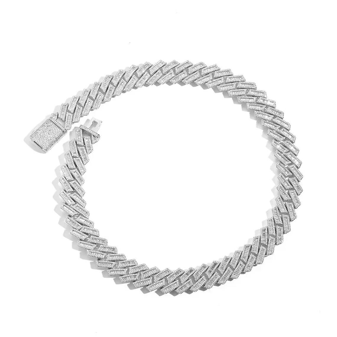 20mm Iced Out Cuban Necklace 925 Sterling Silver Hiphop VVS Moissanite Baguette Cuban Link Chain