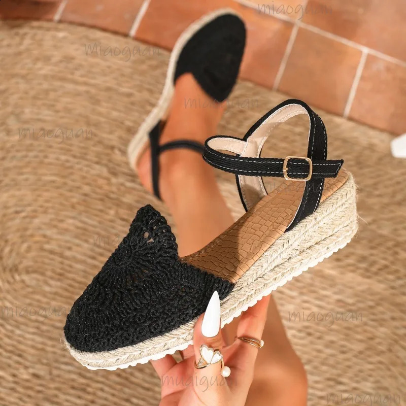 2026 Womens Wedge Espadrille Sandals Ankle Strap Platform Shoes Breathable Knit n Fashion Casual Summer Sandals Size35 260415
