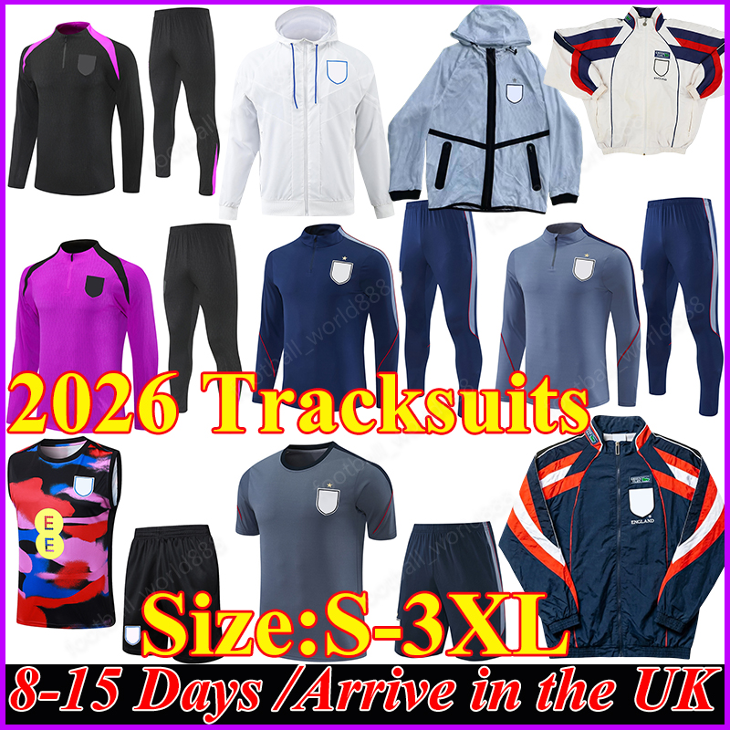 XXXL englAnd 2026 World Cup Tracksuits KANE RICE Windbreaker Hooded Jacket Football Jerseys Training sets Pre-Match Suits Long Sleeve Men Player Adult Kids Kits Sets