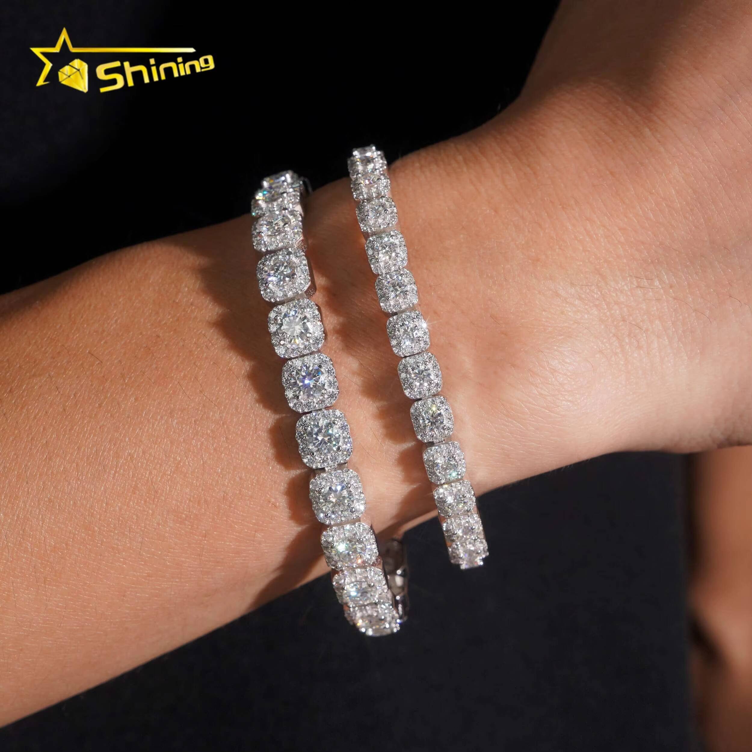 Pass Diamond Tester Hop Jewelry 925 Sterling Silver Iced Out VVS Moissanite 6mm 8mm Cluster Tennis Bracelet