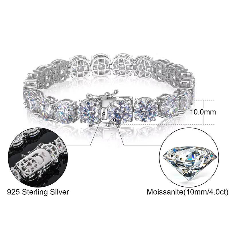 Drop Shipping Big Guy 6mm 925 Sterling Silver Real VVS Moissanite Diamond Tennis Bracelet Fine Jewelry for Men Women