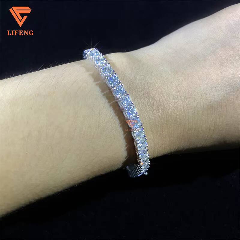 Lifeng Jewelry VVS Moissanite 4mm Tennis Chain Bracelet Pass Diamond Tester Sterling Women Men Bracelet Gift