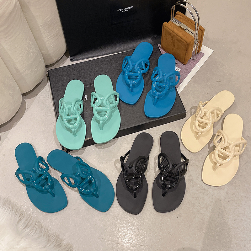 Hot new free shipping designer slippers for womens flat slippers blue black beige green Fashionable and versatile flat casual slippers