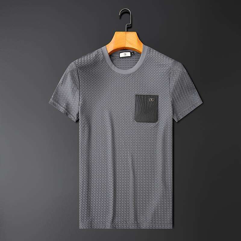 Minglu Summer Ice Silk Elasticity Men's T-shirts Short Sleeve Solid Color Casual Male Tshirts Luxury Round Collar Man Tees 4XL Asia Size