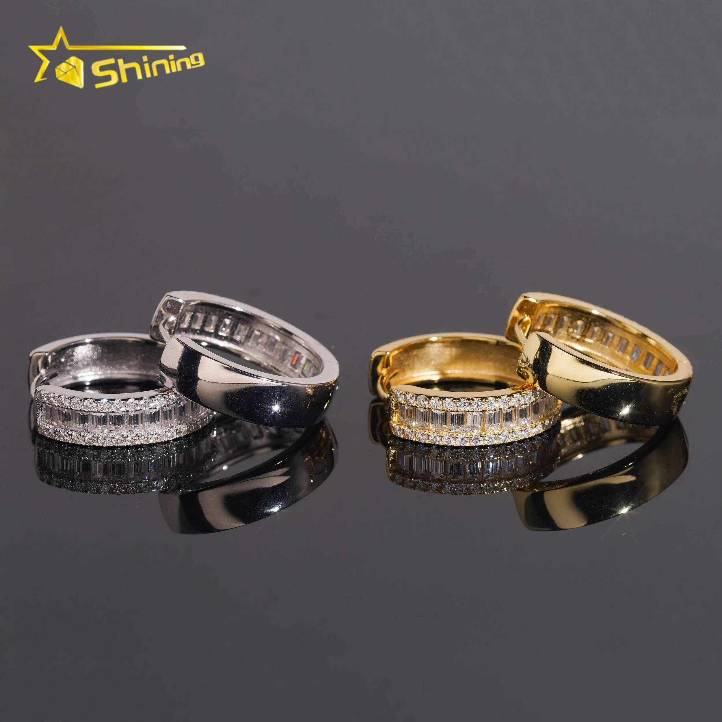 Fashion Hoop Earring Fine Jewelry 925 Sterling Silver Gold Plated Baguette VVS Diamond Moissanite Hoop Earrings Ready to Ship