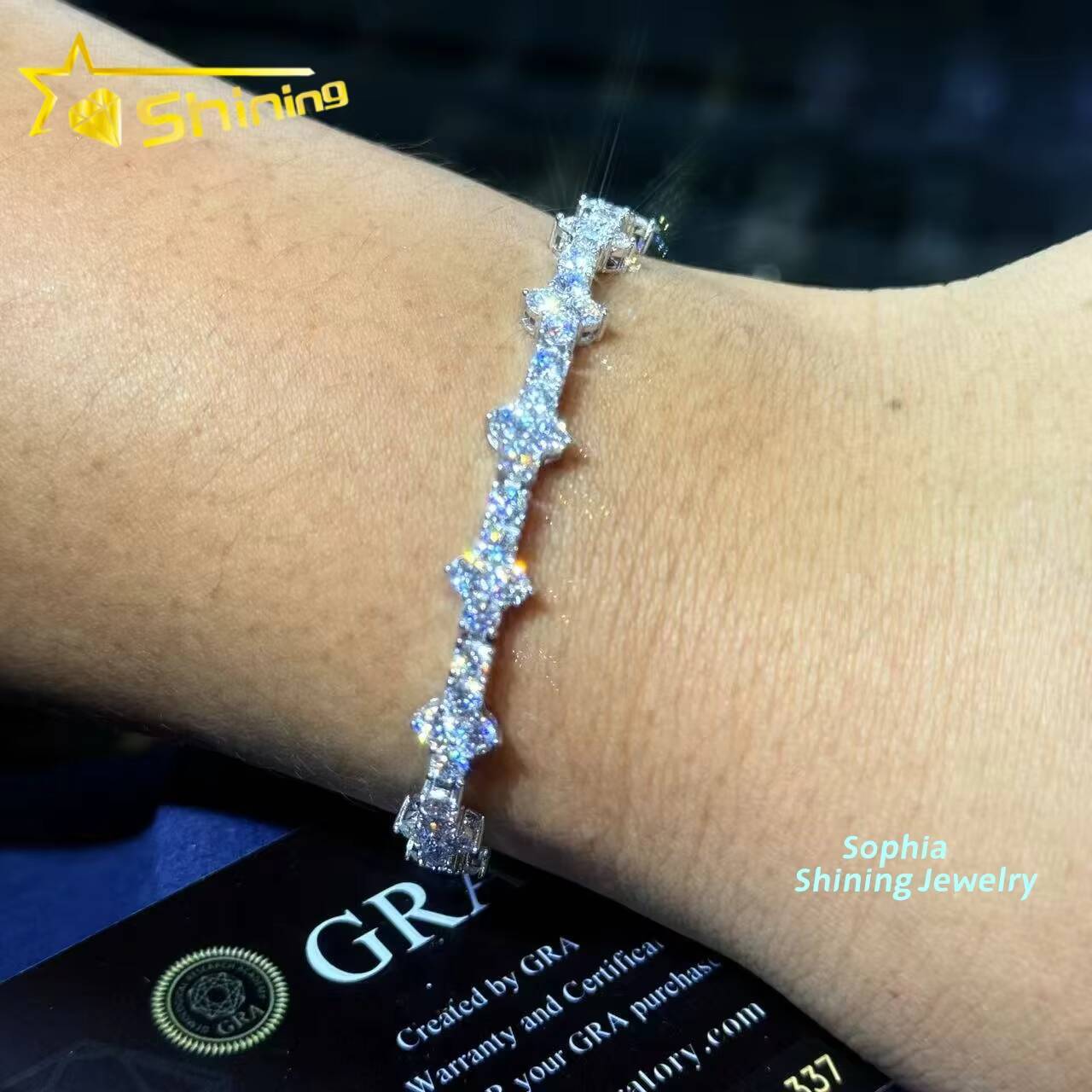 New Arrival Fashion Femme Design 925 SteRling Silver VVS Moissanite Diamond Iced Out Cross Tennis Chain Bracelet
