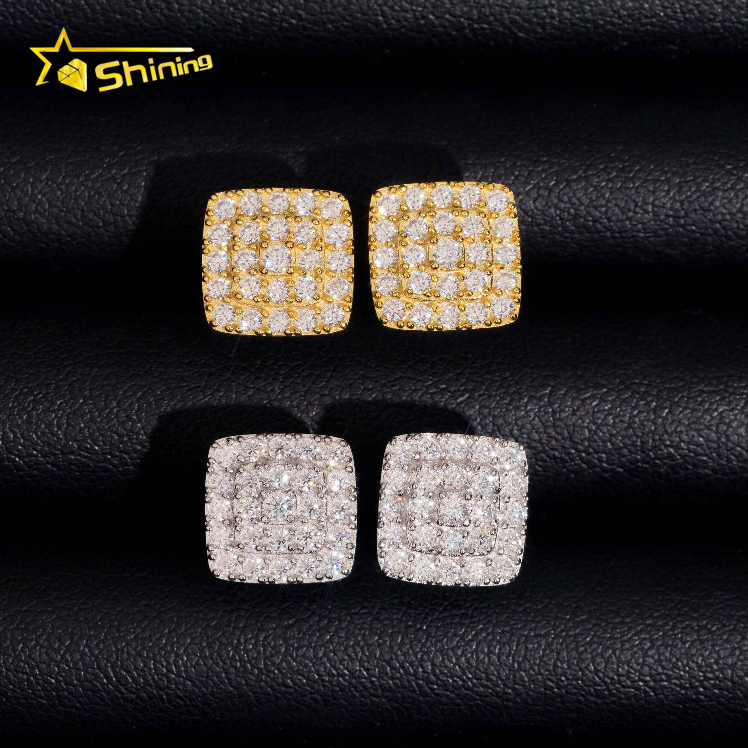 Fine Jewelry RTS Earring Gold Plated 925 Sterling Silver Iced Out VVS Diamond Moissanite Screw Back Stud Earrings