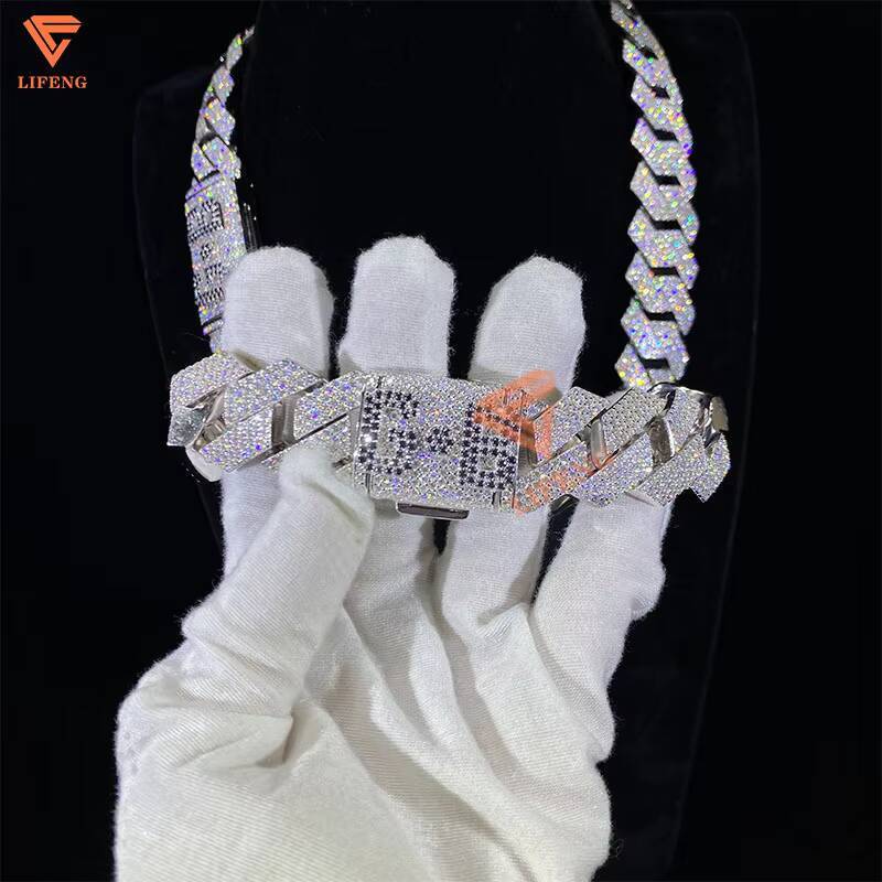 Hip Hop Style 925 Silver 23mm VVS Moissanite Necklace Cuban Link Chain for Men with Diamond Accents Jewelry