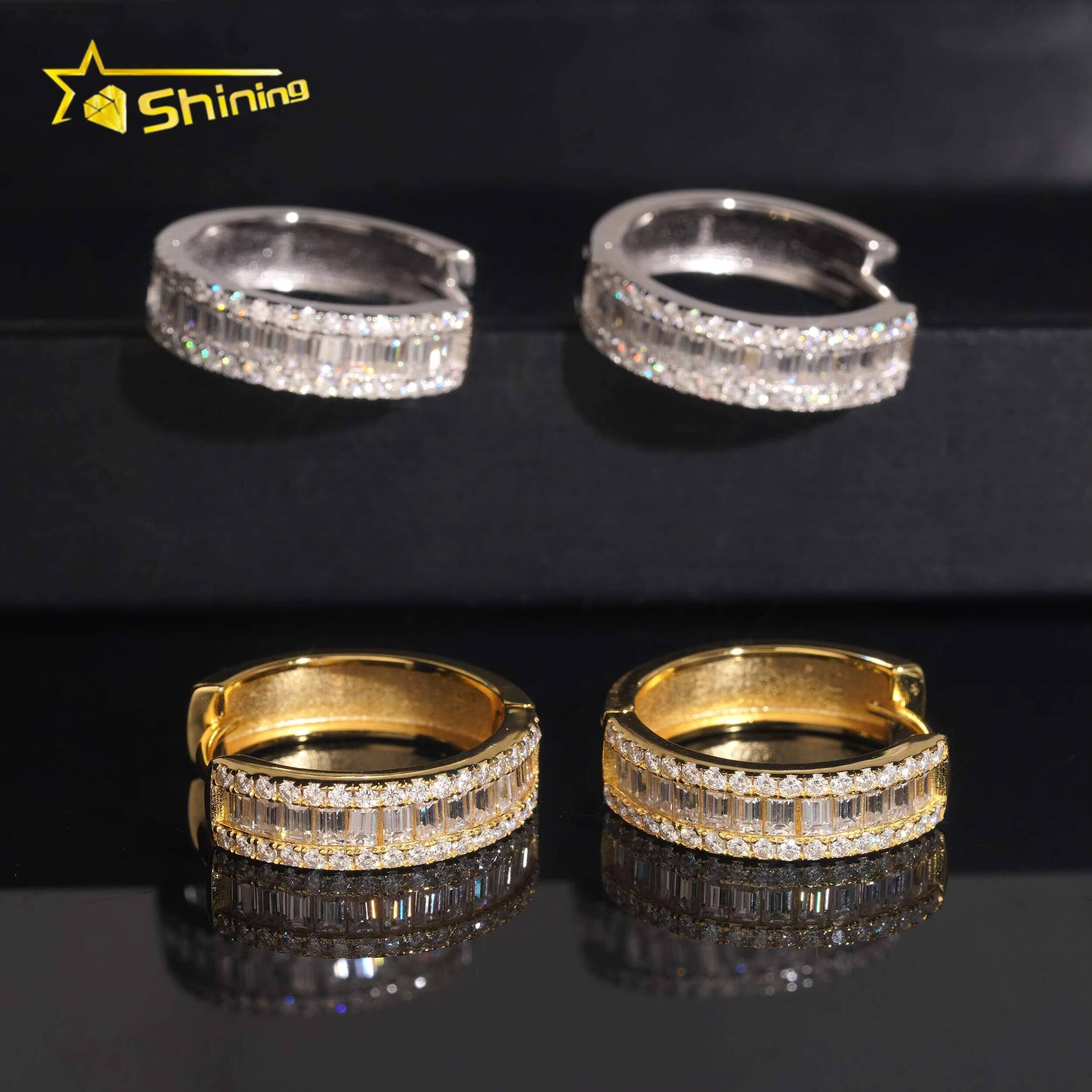Fashion Hoop Earring Fine Jewelry 925 Sterling Silver Gold Plated Baguette VVS Diamond Moissanite Hoop Earrings Ready to Ship