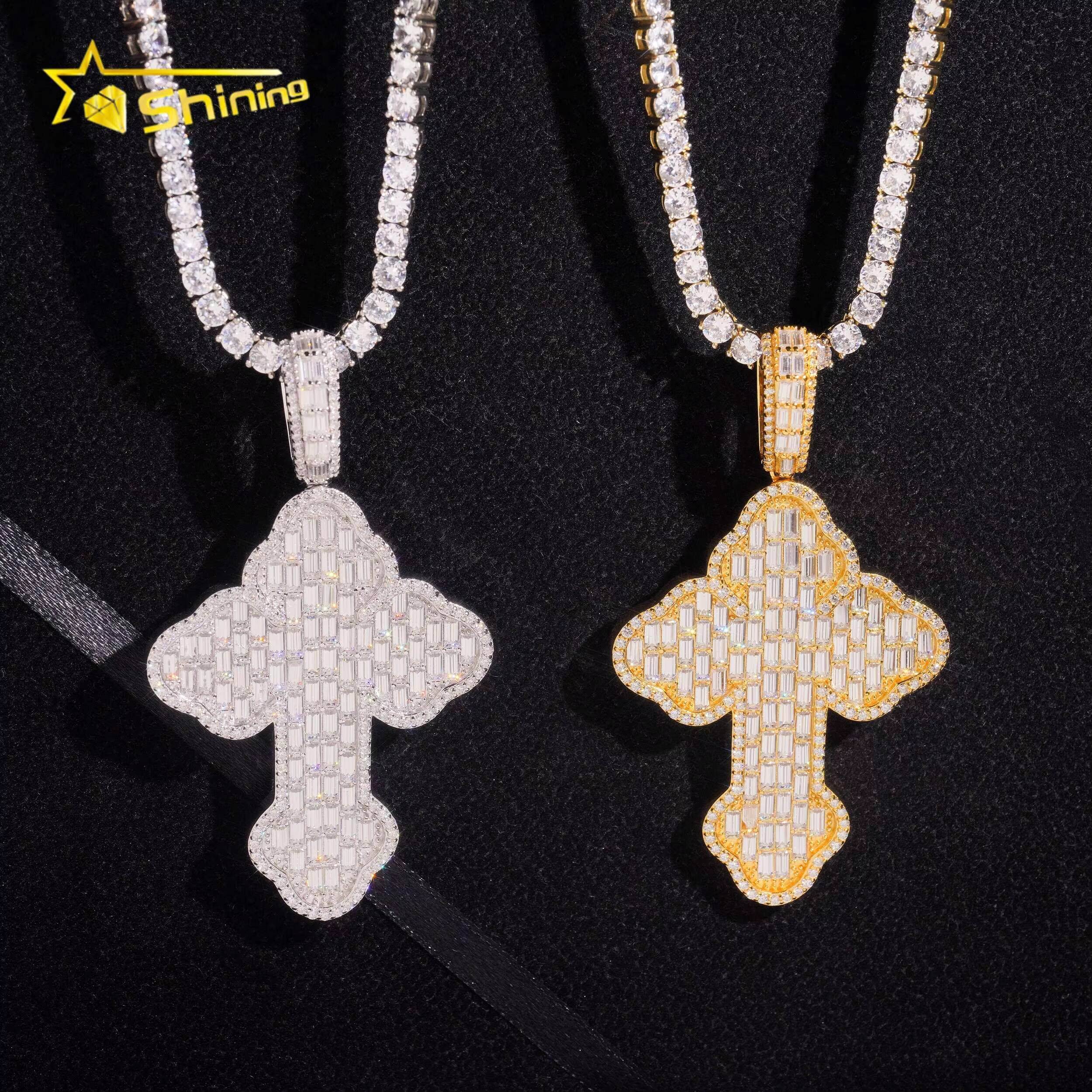 Hip Hop Moissanite Pendants Charms 925 Sterling Silver Men Women Cross Moissanite Pendant Custom Fine Jewelry