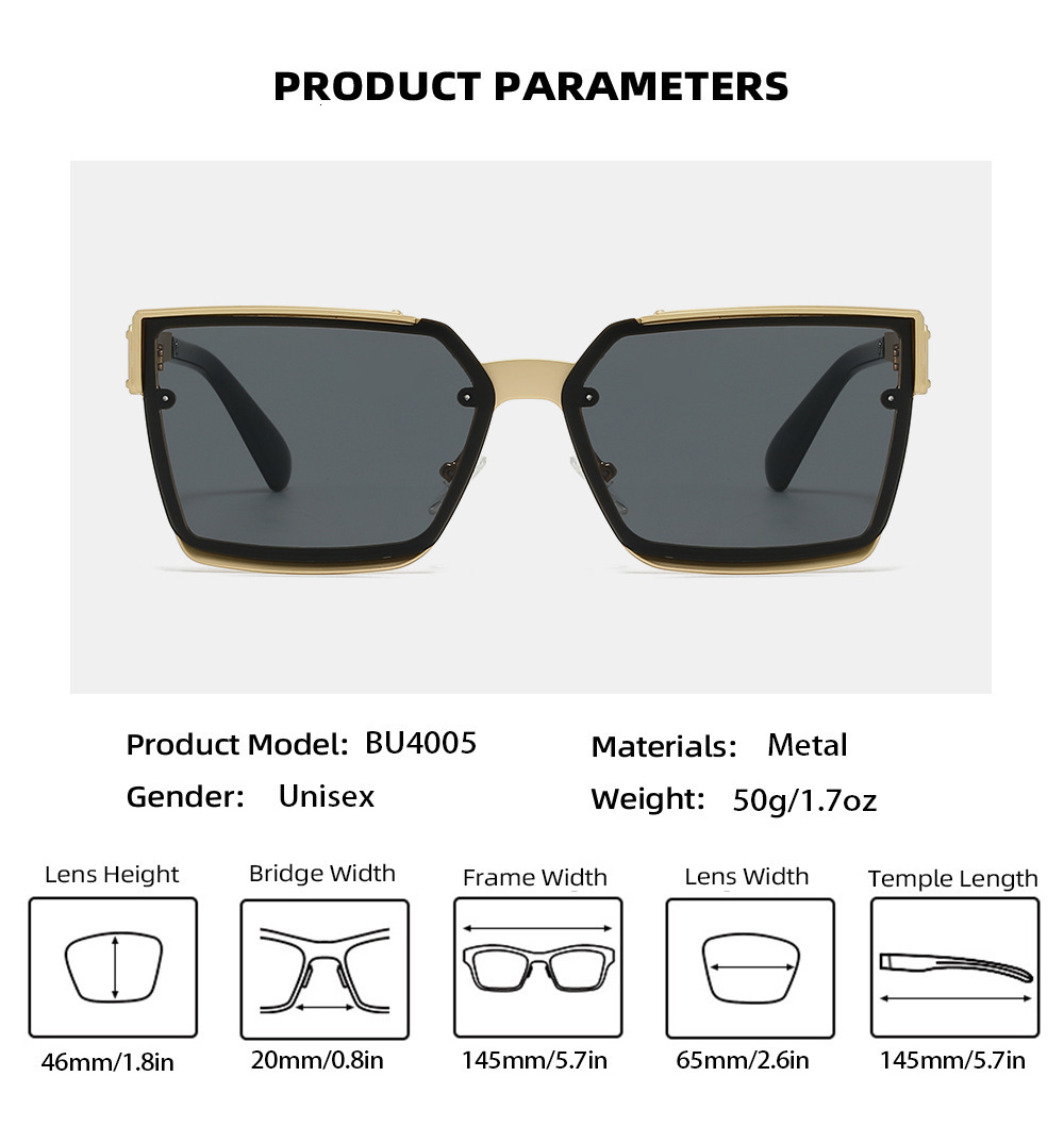 Cross Border New Metal Designer Sunglasses Men's Box High-end Outdoor Large Frame Glasses Women's UV Resistant Beach Sunglasses Wholesale