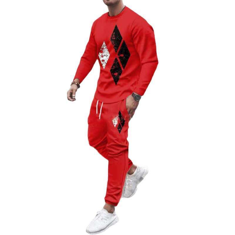 Men 2 Piece Tracksuit Set Digital Print Long Sleeve Crew Neck Sweatshirt Sweatpants Casual Loose Fit Soft Warm Breathable Lightweight Daily Sportswear