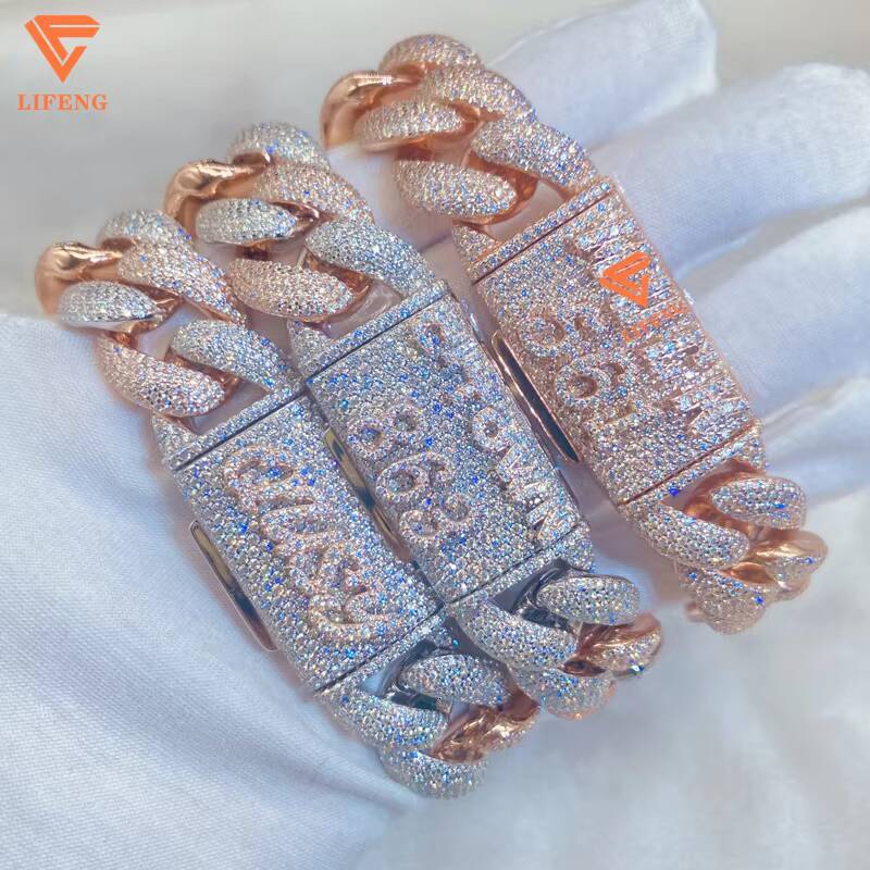 Miami Cuban Link Solid Sterling Silver Diamond Rapper Bracelet Bangle VVS Moissanite HipHop Bubble Mens Hipster Bracelet
