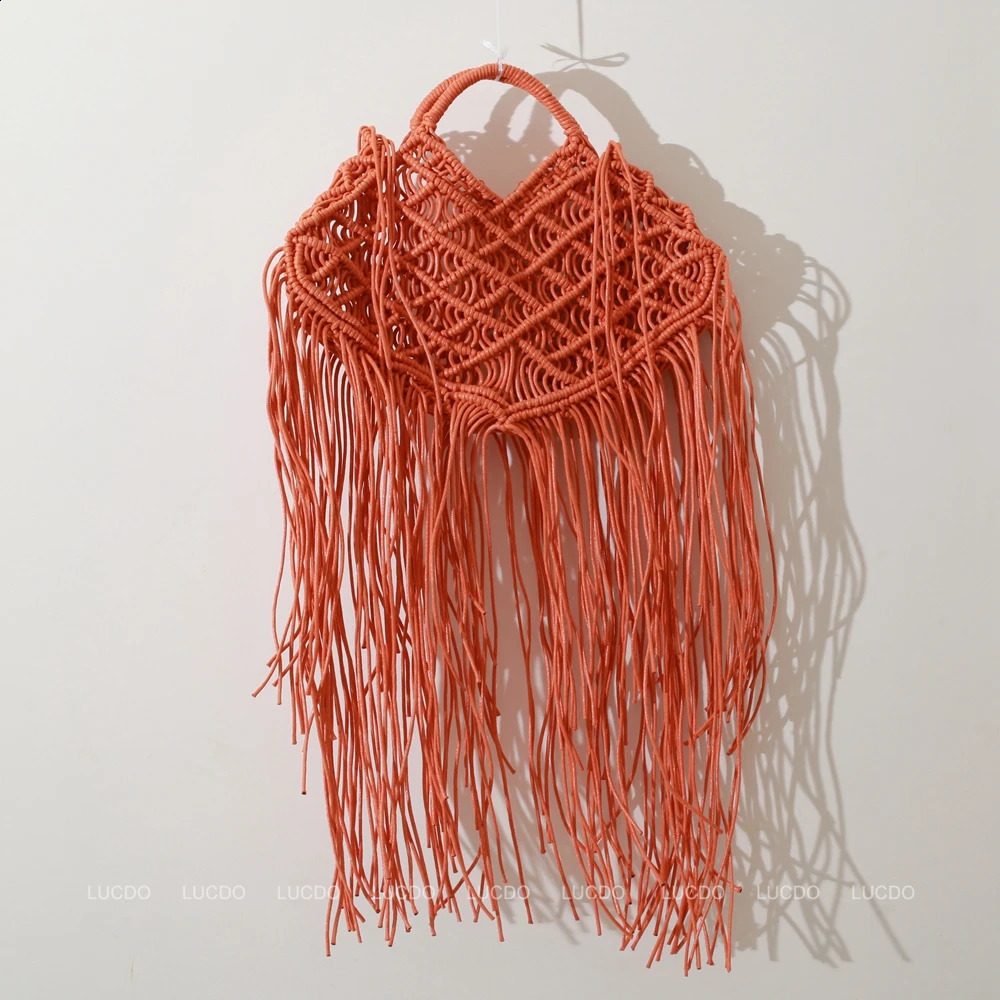 Casual Bali Summer Beach Shoulder Bag Bohemian Tassel Woven Women Handbags Large Capacity Tote n Hollow Rope Purse 260415