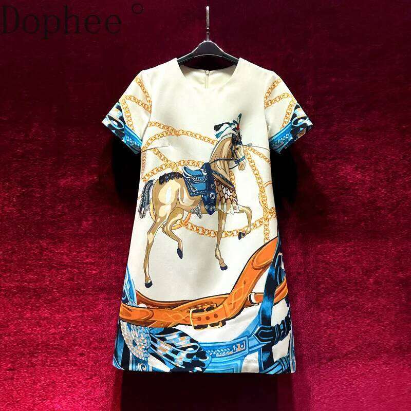 Retro Printing Elegant Lady A line New Spring Summer Casual Short Sleeve O neck Women Sleeveless Mini Dress MAKOUFEI