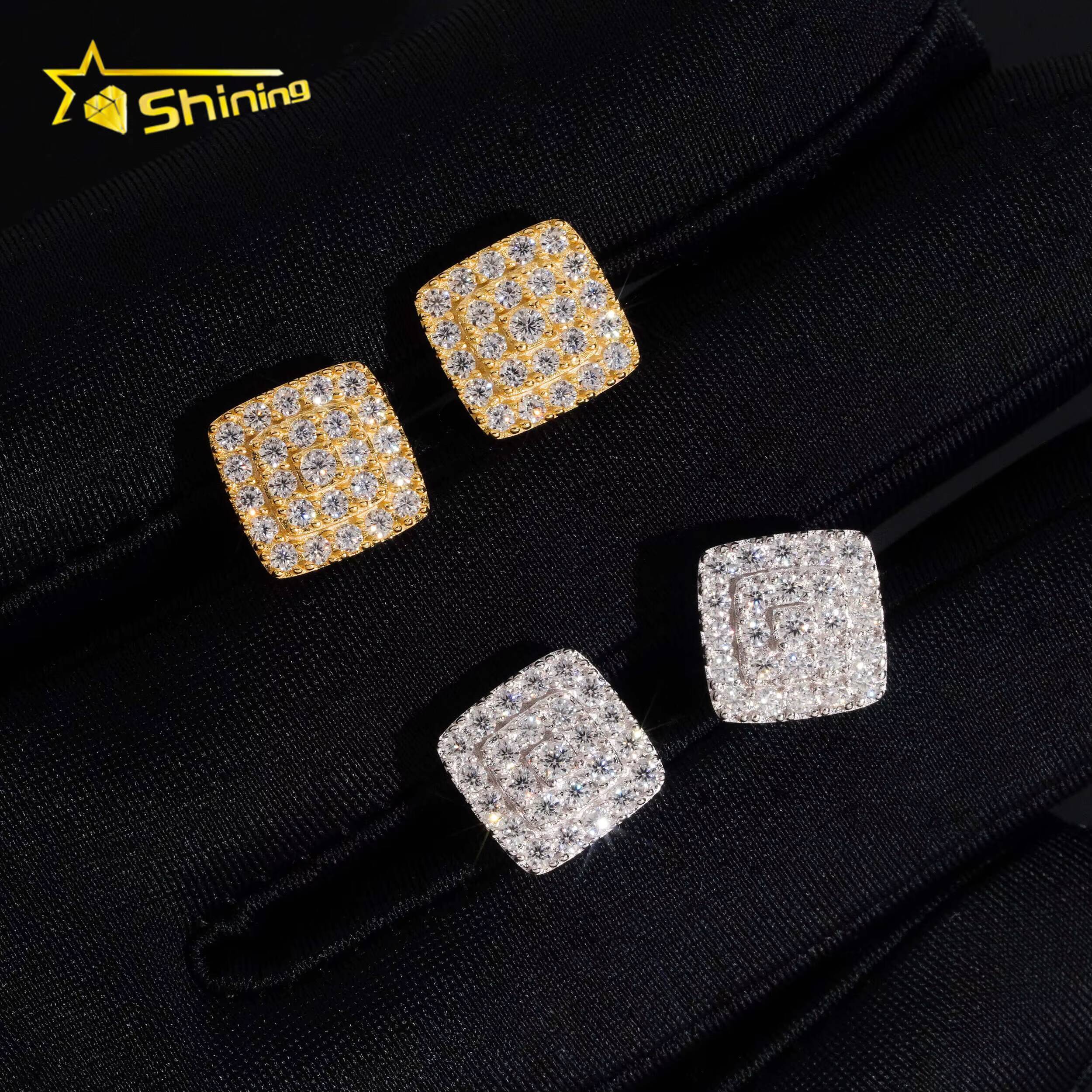 Fine Jewelry RTS Earring Gold Plated 925 Sterling Silver Iced Out VVS Diamond Moissanite Screw Back Stud Earrings