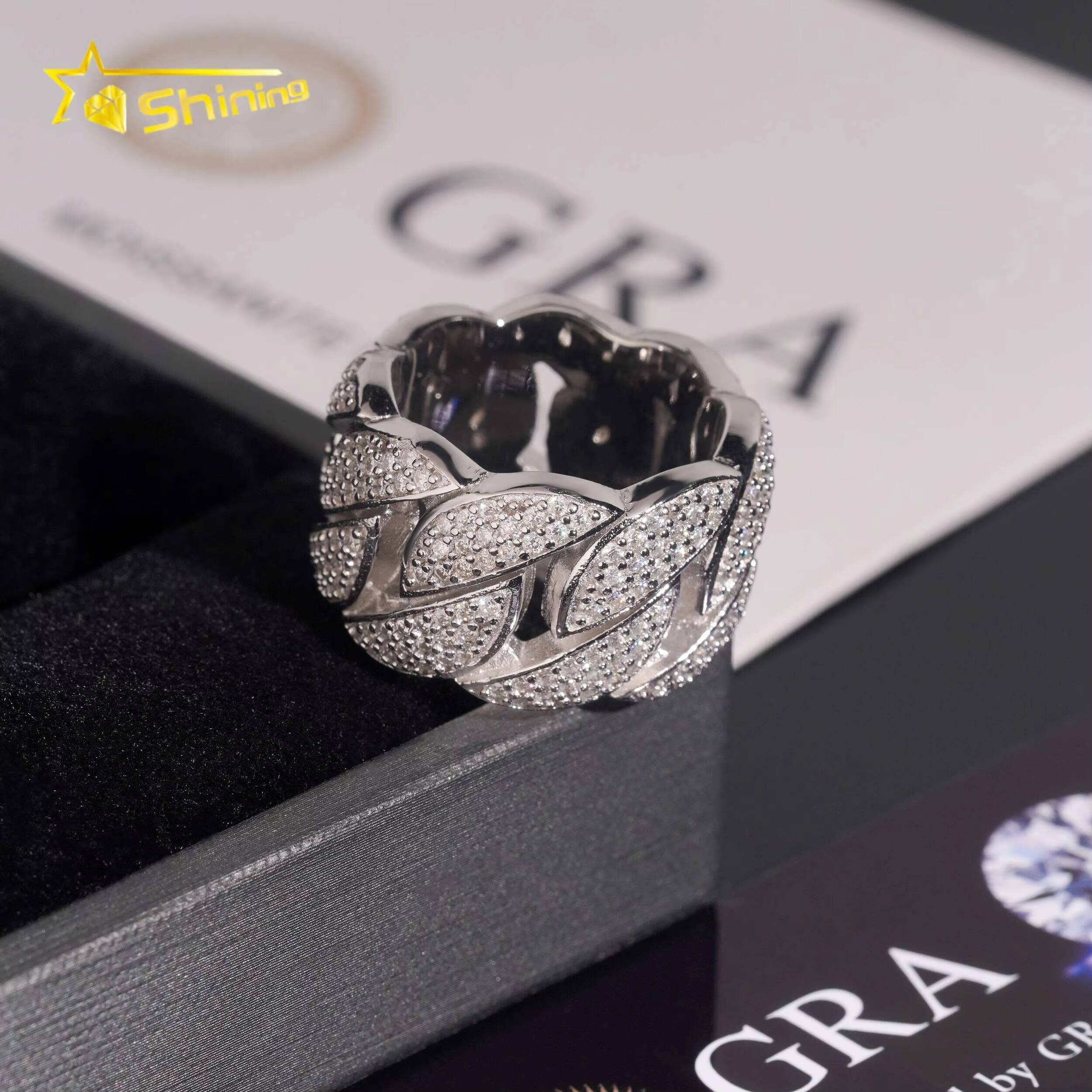 925 Silver Cuban Link Ring Fully Iced Out VVS Moissanite Ring Fine Jewelry Custom High Quality Men Weeding Rings
