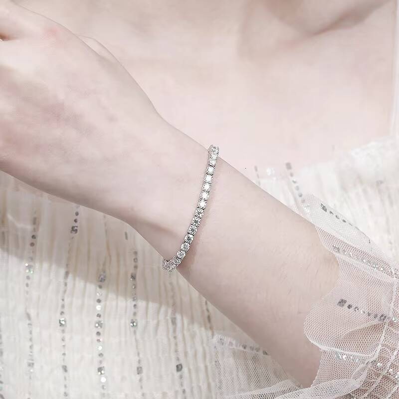 Fine 4mm Moissanite Bracelet for Men and Women Couples S925 Sterling Silver Moissanite Tennis Bracelet