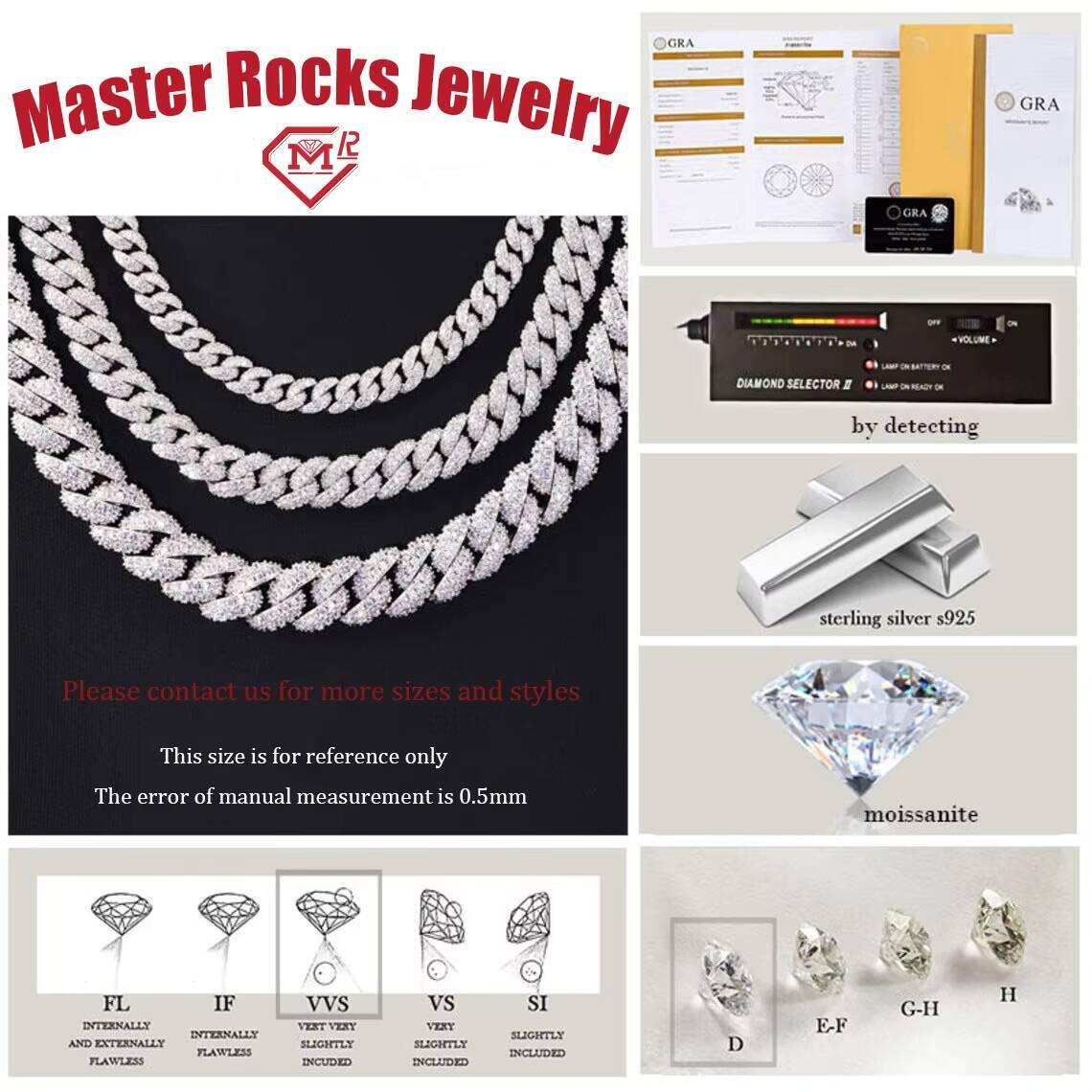 Hiphop Necklace Cuban Chain 20mm Custom Clasp 925 Sterling Silver VVS Moissanite Plain Miami Cuban Link Chain