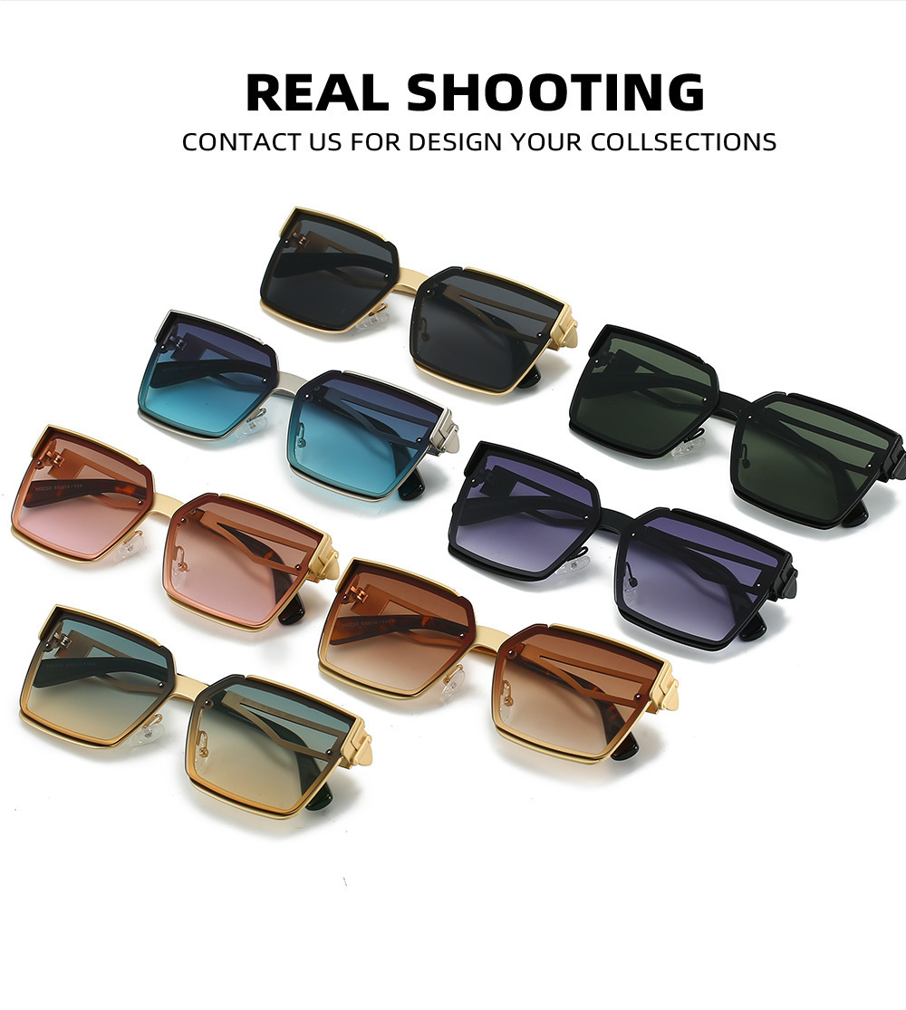 Cross Border New Metal Designer Sunglasses Men's Box High-end Outdoor Large Frame Glasses Women's UV Resistant Beach Sunglasses Wholesale