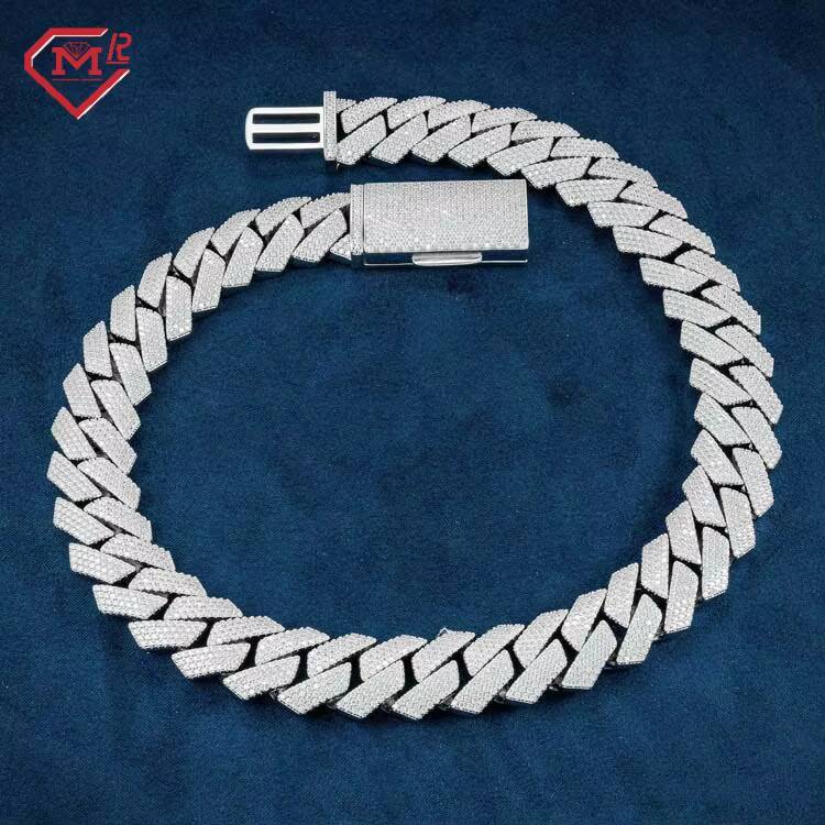 Hip Hop 4 Rows 20mm Cuban Chain Thick Necklace 925 Silver Vvs Iced Out Moissanite Cuban Chain