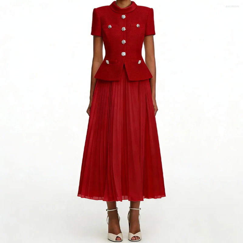Casual Dresses Brand Elegant Patchwork Summer Tweed Chiffon Women Rhinestone Luxury Formal Evening Long Dress Party Dinner Vestidos