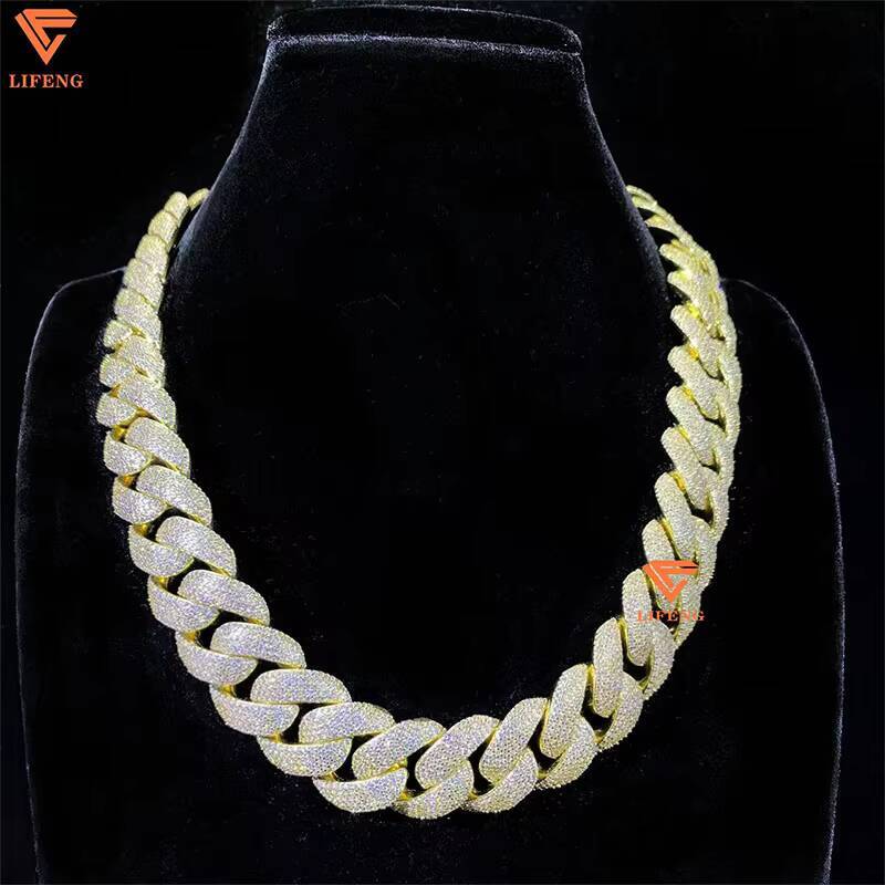 Vvs Diamond Chain Cuban Link Chain Necklace Gold Plated Solid 925 Silver baguette Cuban Link Moissanite