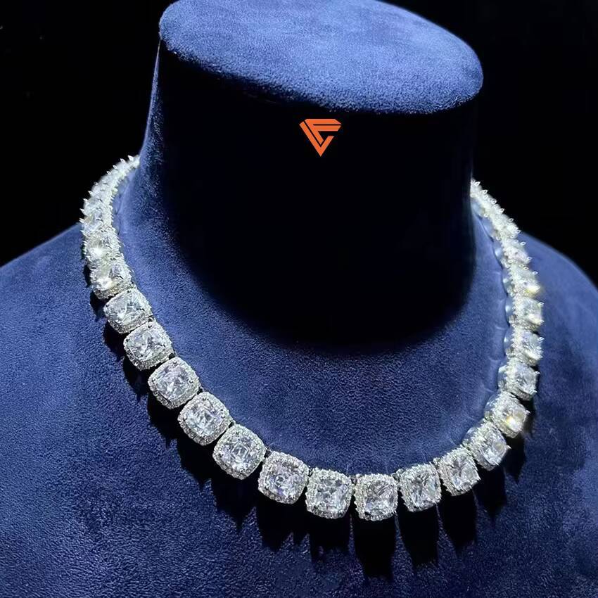 Custom Hip Hop Fashion Jewelry Necklace 925 Sterling Silver Iced Out VVS Baguette Cut VVS Mossanite Diamond Tennis Chain for Men