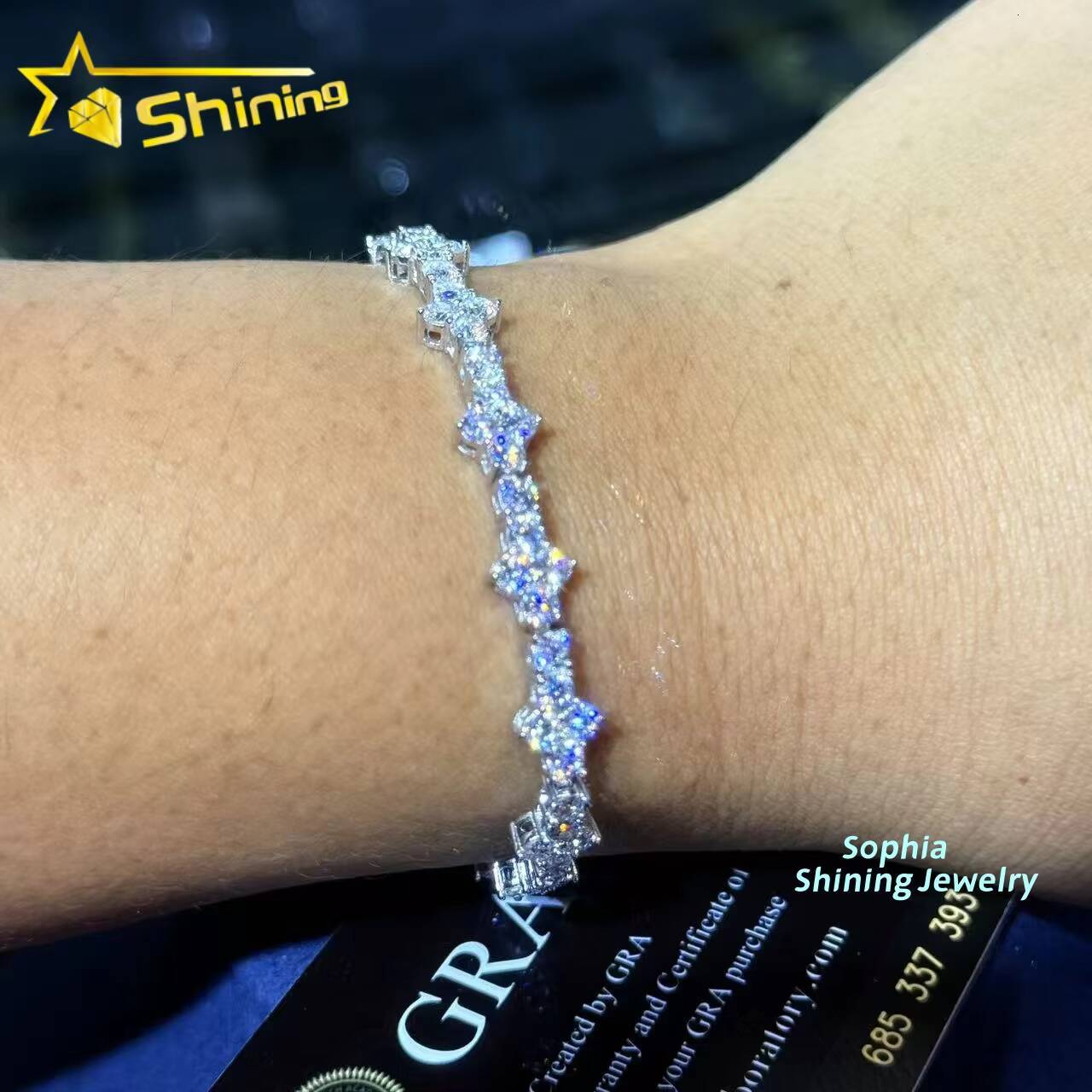 New Arrival Fashion Femme Design 925 SteRling Silver VVS Moissanite Diamond Iced Out Cross Tennis Chain Bracelet