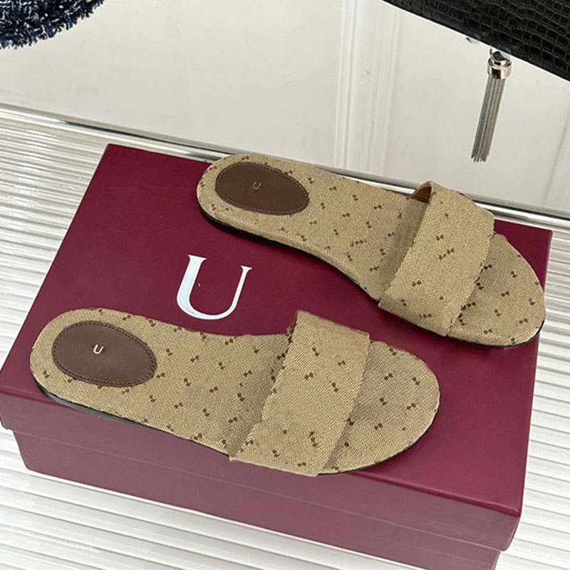 Ladies Fashionable Slide Sandal Light Gold Toned Metal Buckle Denim Cloth Flat Slippers Vacation Party Perfect Collocation Sandals