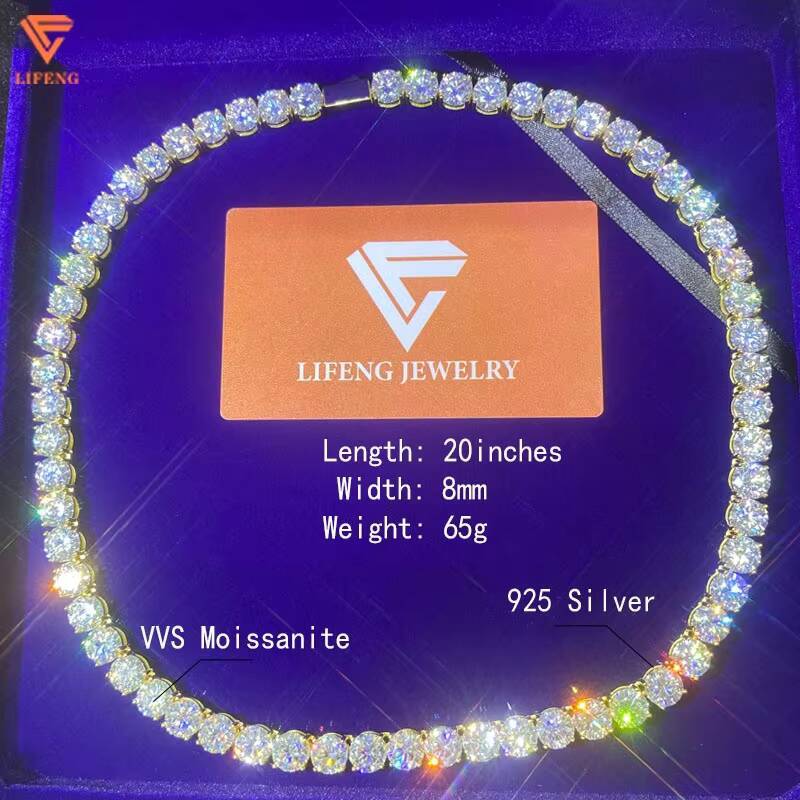Lifeng Jewelry 925 Silver 18k Gold Plated Tennis Chain Iced Out 6mm D VVS Moissanite Tennis Link Chain Necklace Set Bracelet