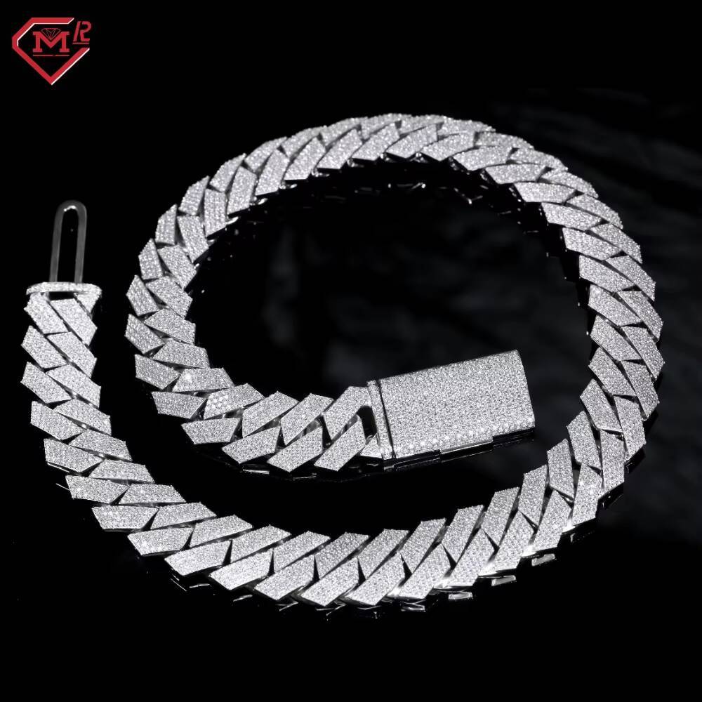 Hiphop VVS Moissanite Cuban Chain 15MM 925 Sterling Silver Custom Clasp Iced Out Moissanite Cuban Link Chain