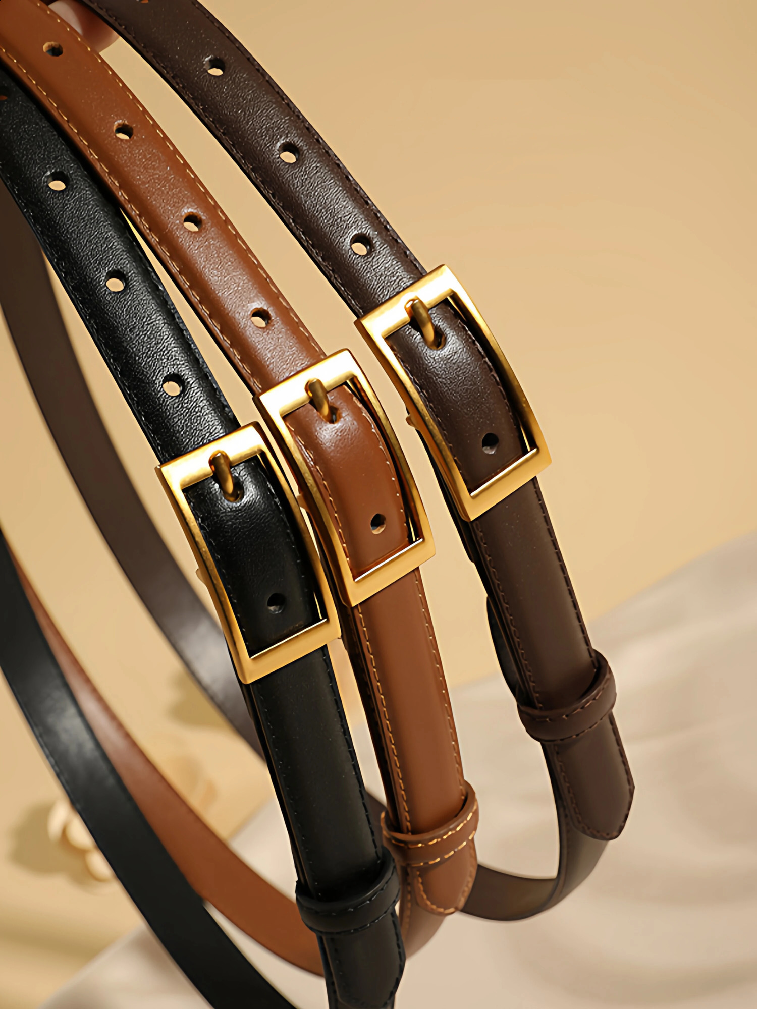 Suede Cowhide Belts Womens Leather Belt Skinny Waist Belt for Dresses Jeans Pants with Gold Squar Buckle 260415