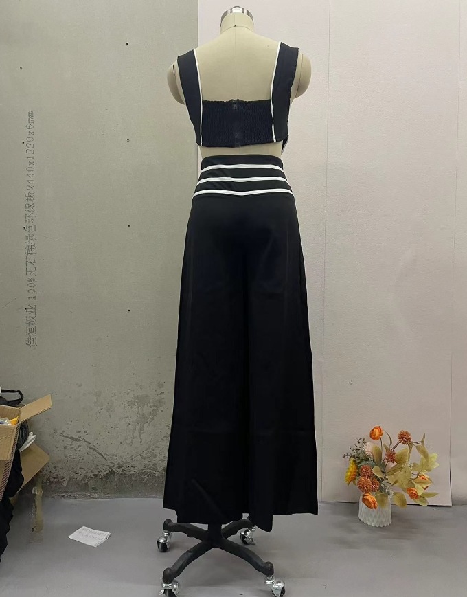 Women's Two Piece Pants Loose Fit Women Suit Two-piece Set Stylish Crop Top With Ruffle Detail High Waist Wide Leg For Commuting