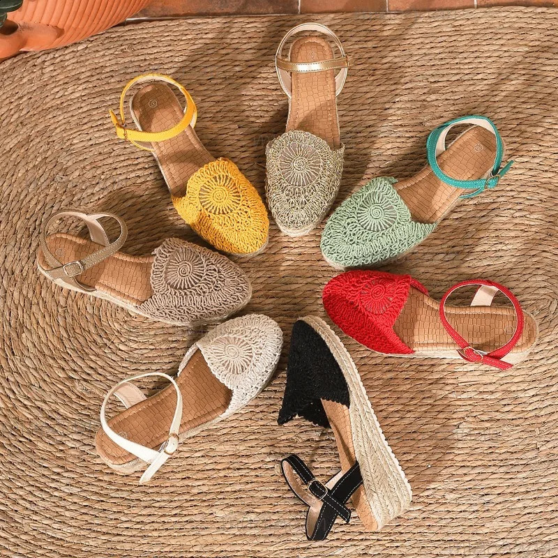 2026 Womens Wedge Espadrille Sandals Ankle Strap Platform Shoes Breathable Knit n Fashion Casual Summer Sandals Size35 260415