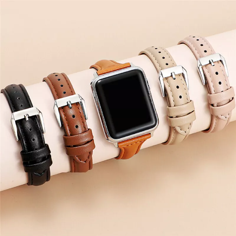 Leather Slim Strap for Apple Watch Band 44mm 40mm 41mm 45mm 38mm 42mm 49mm 44 45 IWatch Series 8 7 SE 6 5 4 3 2 1 Woman Bracelet