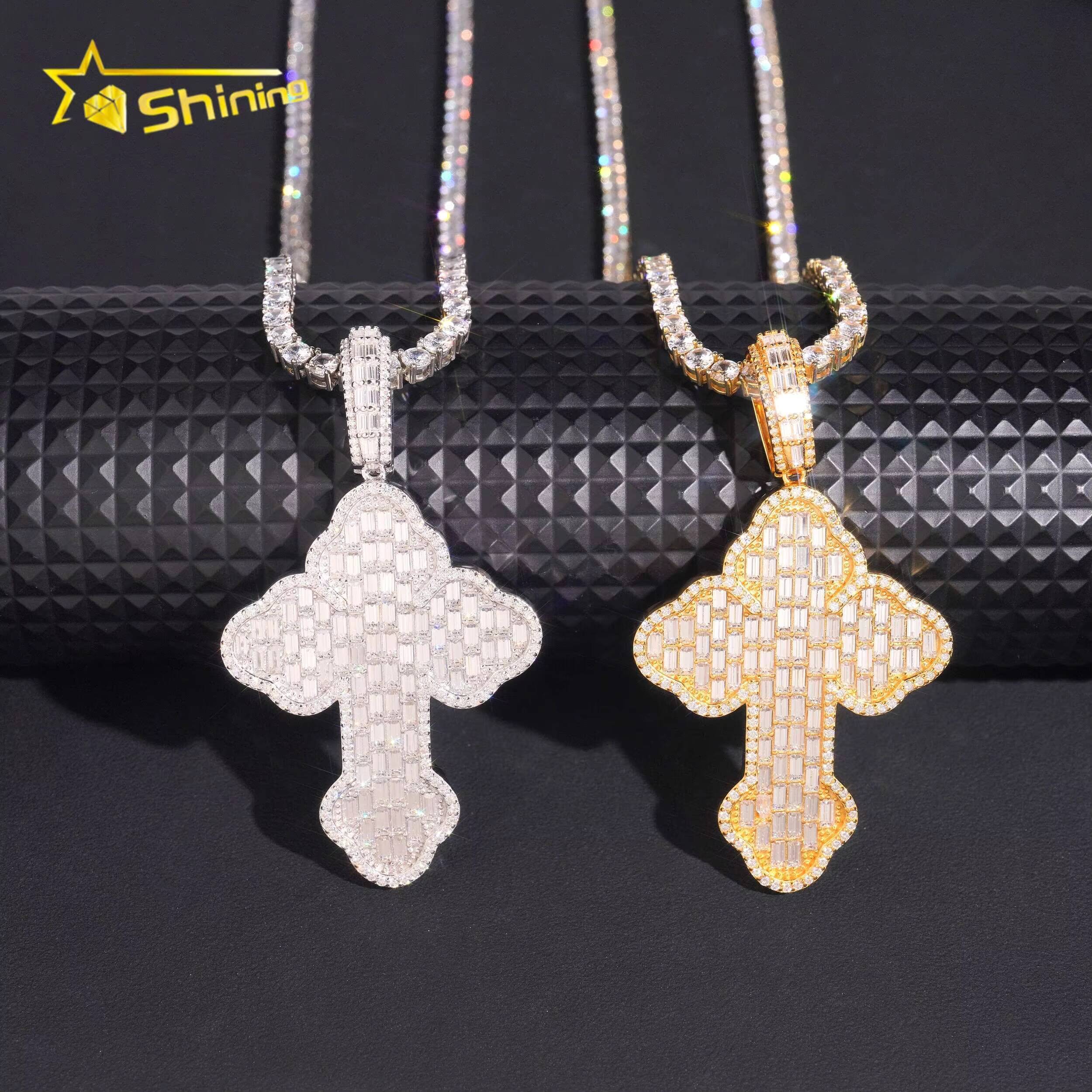Hip Hop Moissanite Pendants Charms 925 Sterling Silver Men Women Cross Moissanite Pendant Custom Fine Jewelry