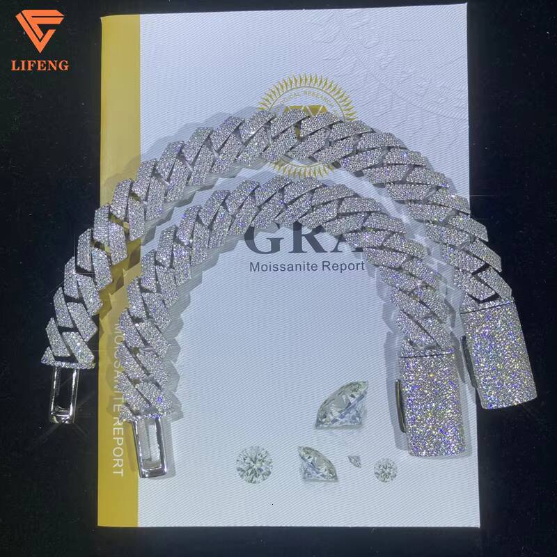 Lifeng Jewelry 15mm 4 Rows Diamond Cuban Link Bracelet Sterling Silver Solid VVS D Moissanite Hiphop Cuban Chain Bracelet
