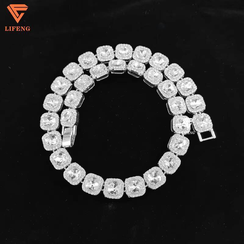 Hot Sale Bling Choker Chain Necklace Silver VVS Round Cut Moissanite Hip Hop Jewelry Iced Out Cuban Link Chain