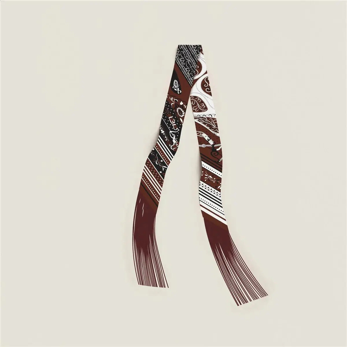 Faux Leather Fringe Tassel Scarf - Vintage Paisley Horsebit Print Bag Handle Scarf for Women Handbag Accessory 260415