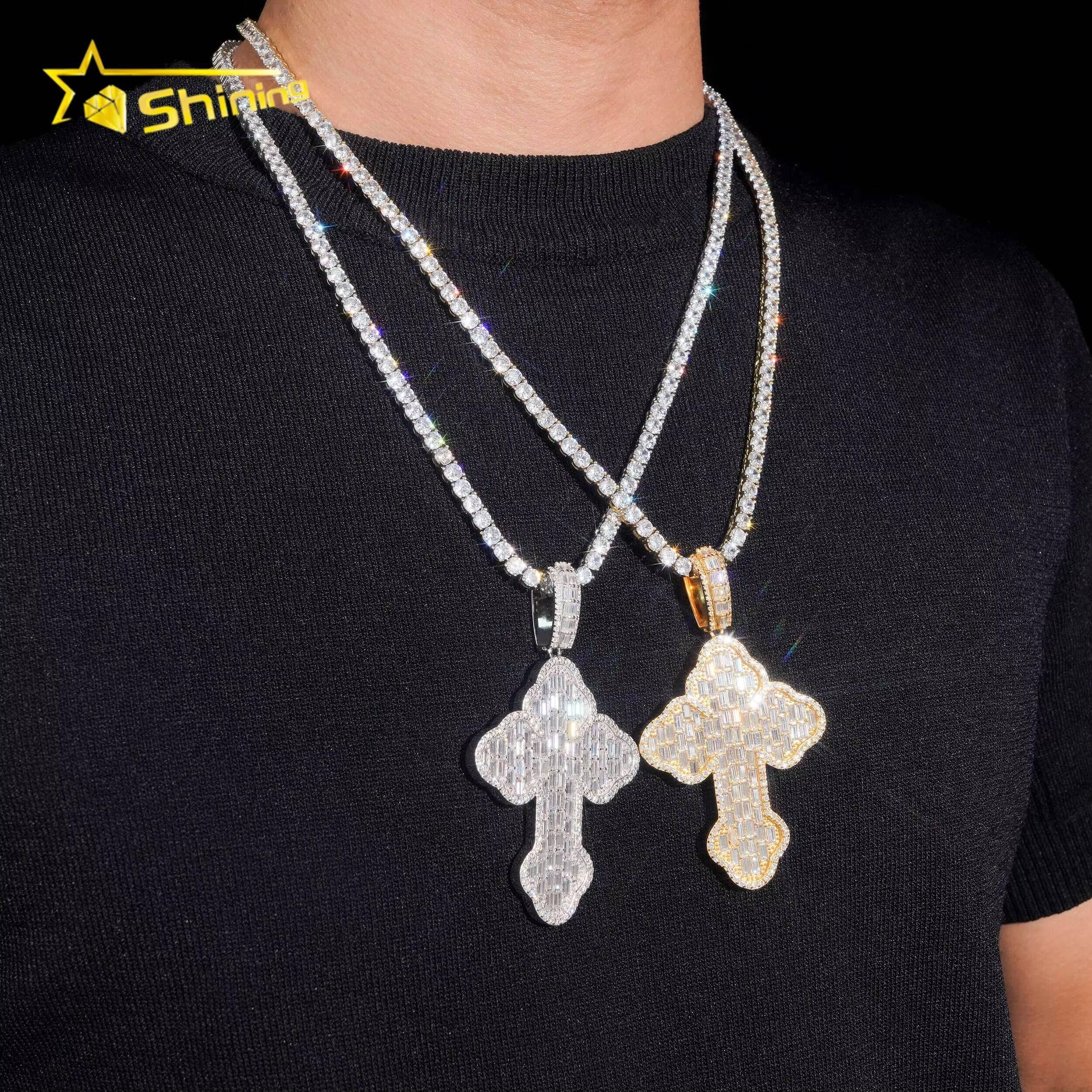 Hip Hop Moissanite Pendants Charms 925 Sterling Silver Men Women Cross Moissanite Pendant Custom Fine Jewelry