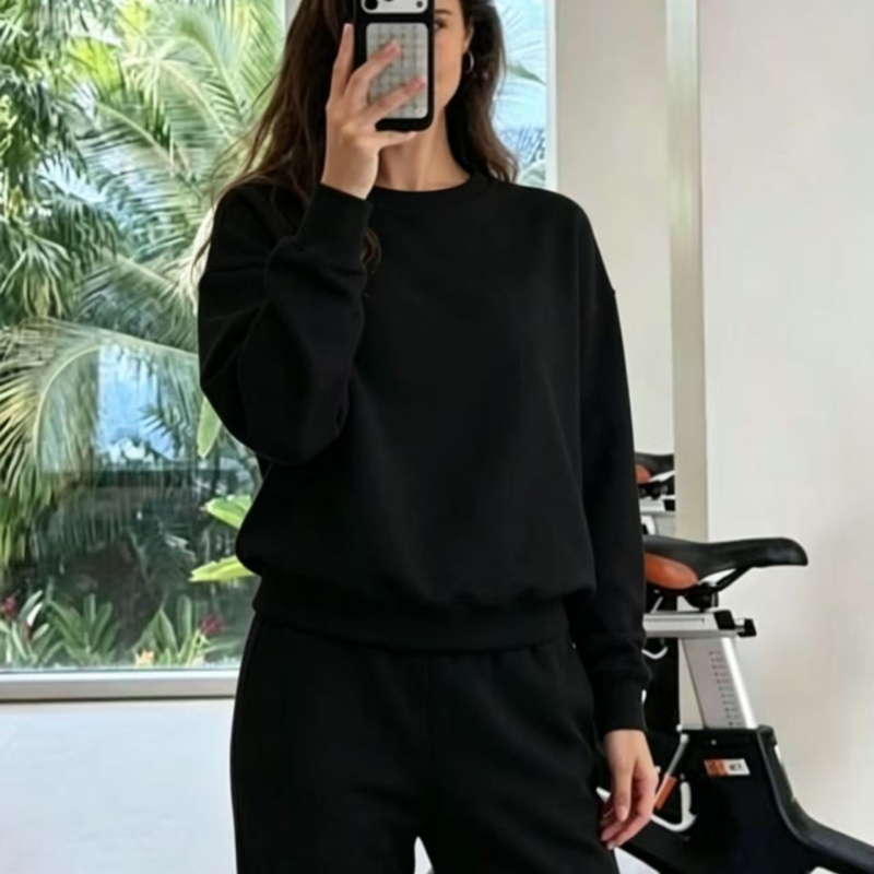 Women Yoga Outfit Sweatshirts Silver 3D Logo Sweater Loose Long Short Sleeve Crop Top Fitness Workout Crew Neck alosetly Gym Hoodies have take gym jump