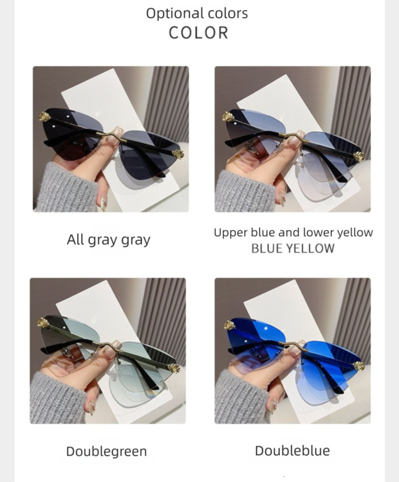 Cross Border Luxury Cat Eye Ocean Lens Designer Sunglasses New Metal Cutting Edge Outdoor Sunshade Sunglasses Runway Show Cheetah Triangle Glasses
