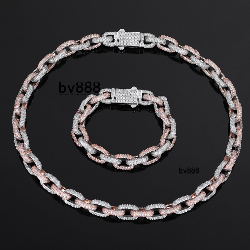 10MM S925 Sterling Silver Moissanite Cuban Link Chain Two Tone Rose Gold Silver Iced Out Hip Hop Necklace Bracelet For Men Women