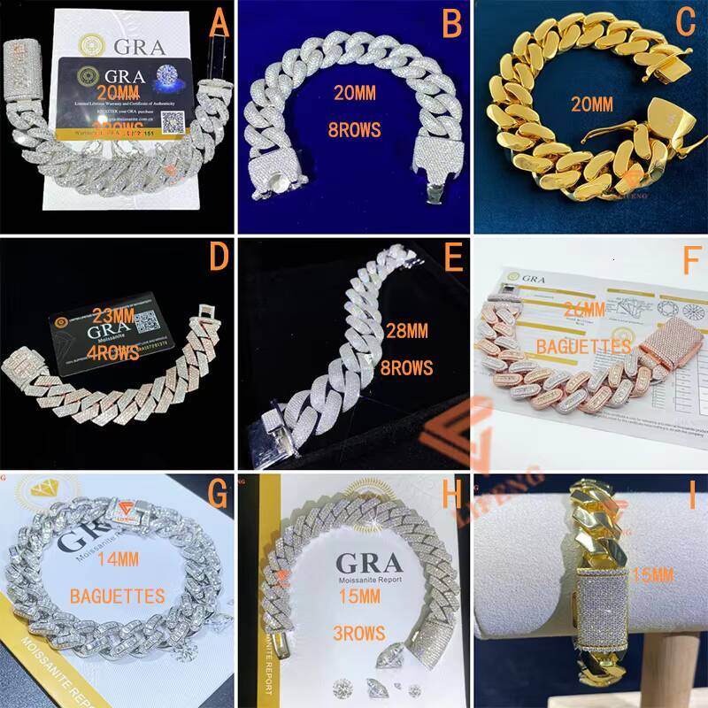 High Quality 23MM D VVS Moissanite Cuban Link Chain Iced Out Hip Hop Sterling Silver 925 Necklace Gold Plated Cuban Links Chains