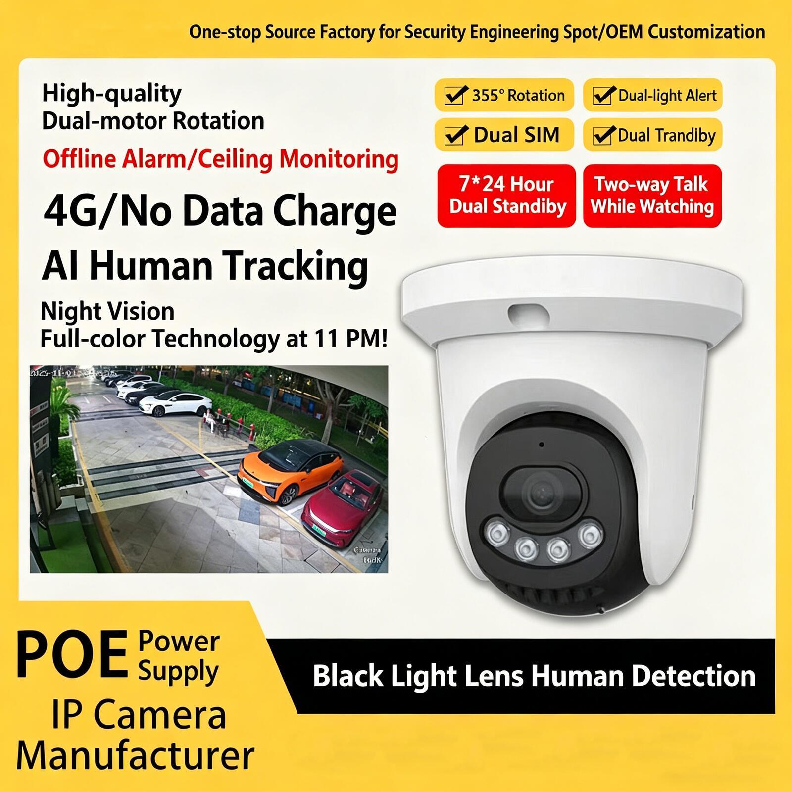 4K 4G/WiFi Dome PTZ Camera, AI Human Detection Indoor/Outdoor Security Camera with Full Color Night Vision & POE