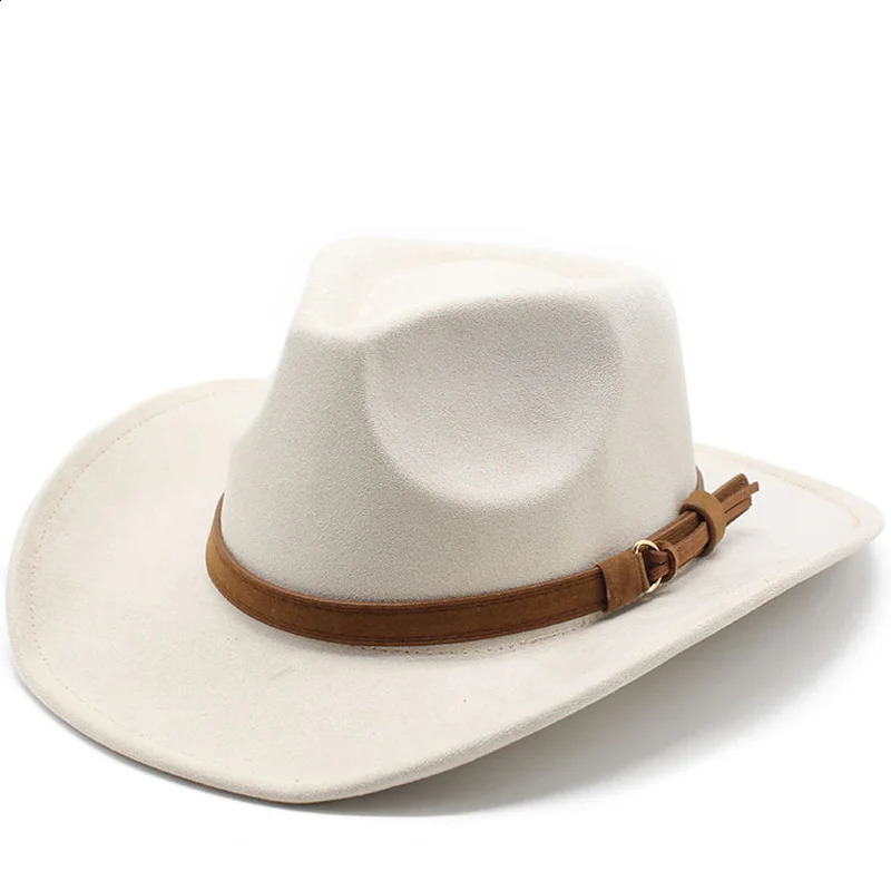 Men's Black Suede Cowboy Hat, Wide Brim Western Hat with Creased Crown, Brown Leather Band, Size 56-58cm, Outdoor Four Seasons Wear - view 3