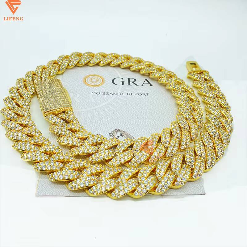 18mm Gold Plated Moissanite Miami Cuban Link Chain in Silver 925 Cuban Link Necklace Mossanite Cuban Link Chain