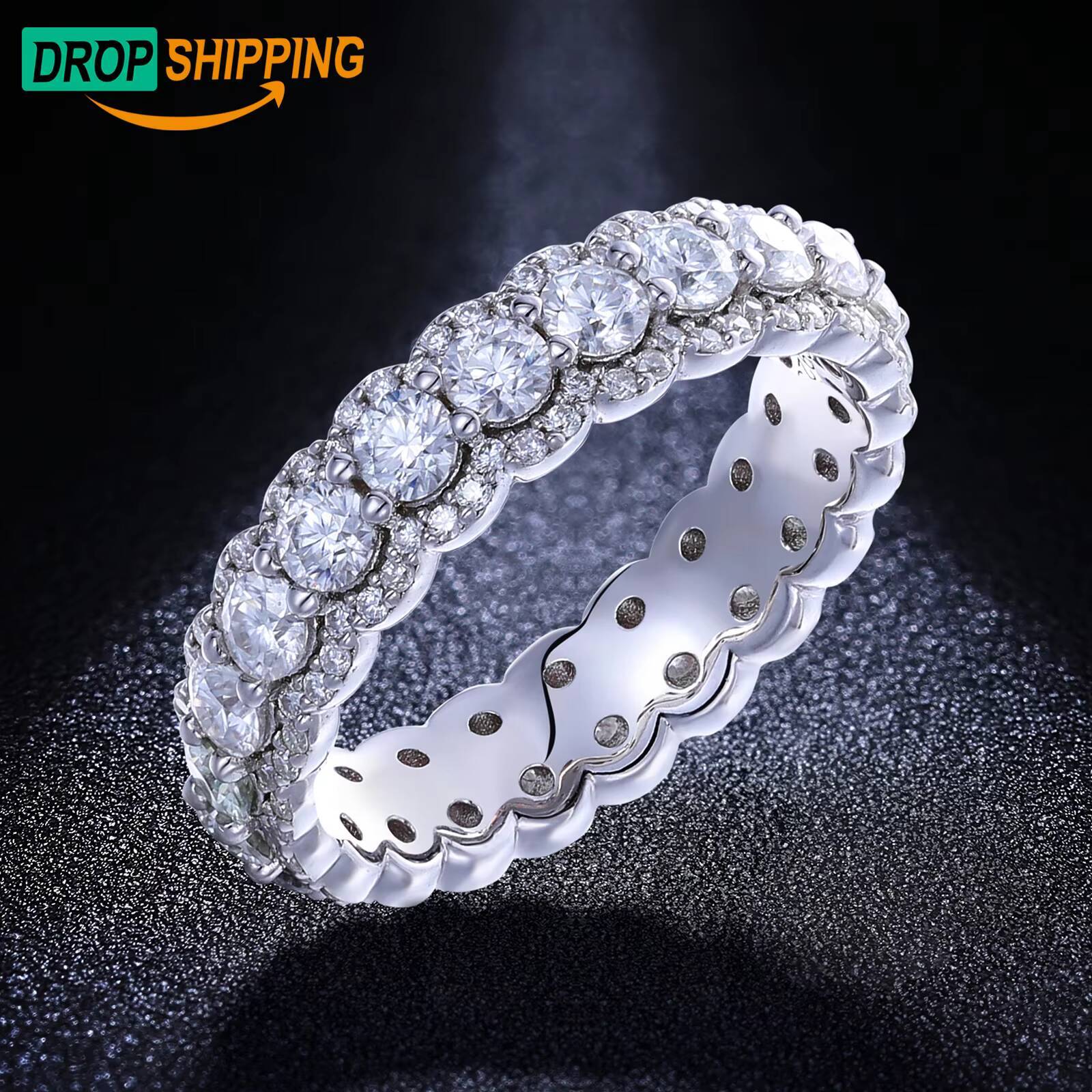 Dropshipping Fine Jewelry White Gold 925 Sterling SIlver Cluster VVS Moissanite Diamond Halo Wedding Band Ring for Women Men